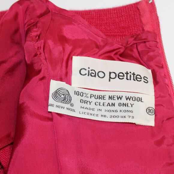 VTG 1960's Ciao Petites 100% Pure Wool Pink Ruffle Collar and Cuffs Lined, sz 10 - Picture 11 of 16